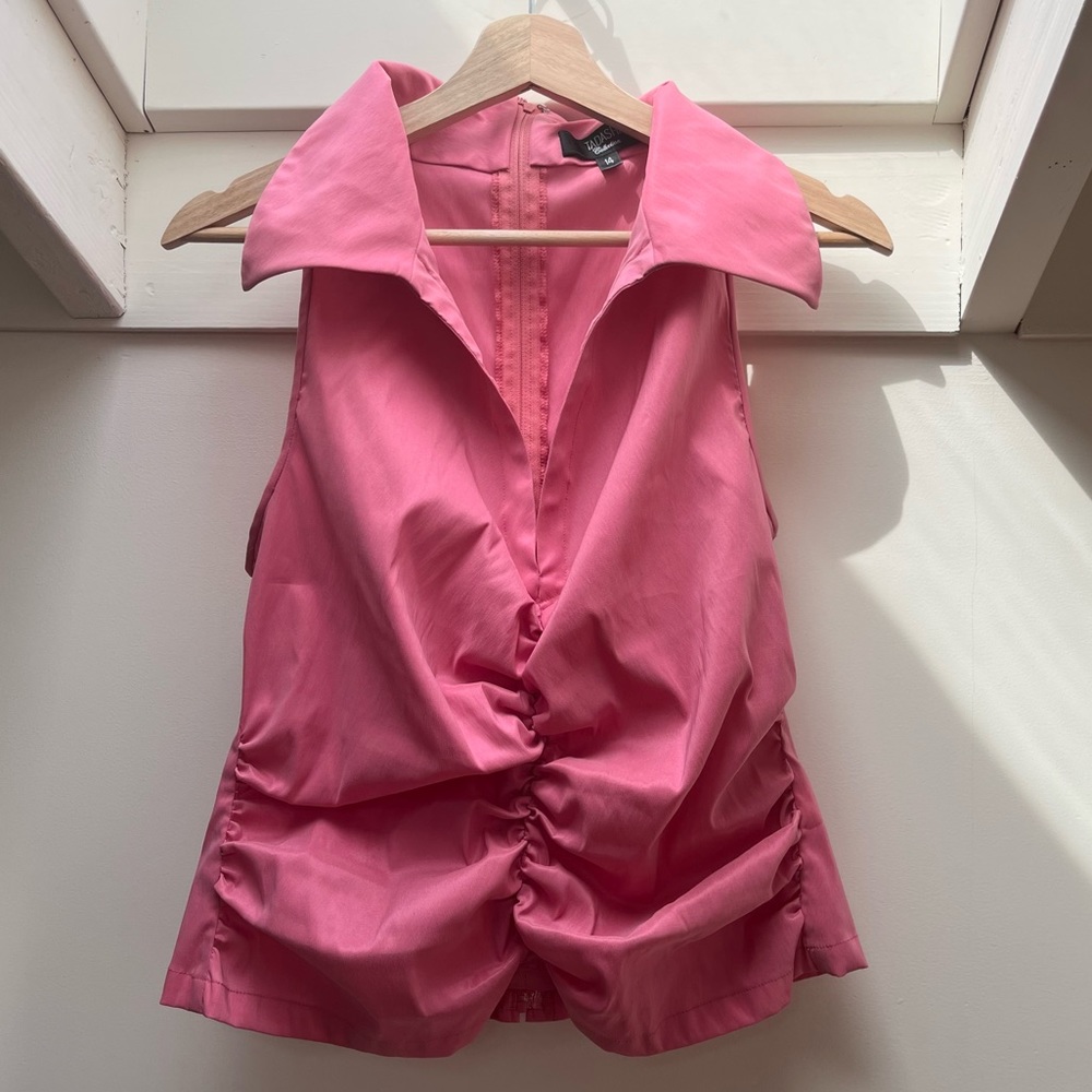 Vintage 90s Tadashi Ruched Collared Top